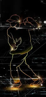 Neon outline of a dancer on a dark background with stars.