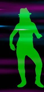 Neon green dancer silhouette with dynamic colorful background.