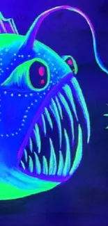 Neon blue fish wallpaper with glowing details.