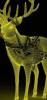 Neon yellow wireframe deer artwork on a dark background.