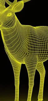 Neon yellow wireframe deer on black background.