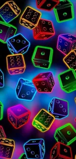 Vibrant neon dice pattern on a black background wallpaper.