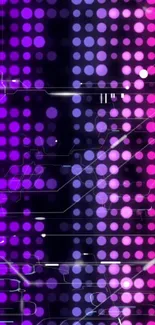 Vibrant neon digital dot pattern with purple and pink hues.