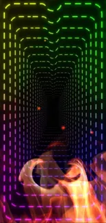 Vibrant neon tunnel and flames wallpaper.