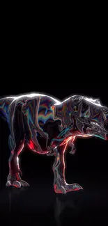 Vibrant neon dinosaur art with black background.