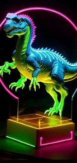 Neon dinosaur figurine with colorful lights and vibrant glow.