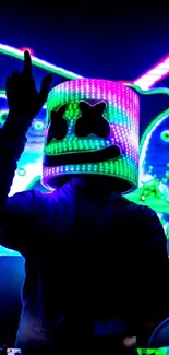 Neon DJ with vibrant lights in a dynamic nightlife scene.