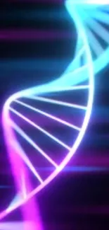 Vibrant neon DNA strand wallpaper with a glowing effect.