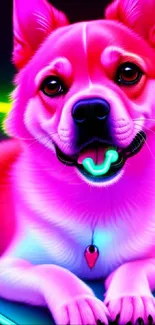 Neon pink dog art with glowing accents.