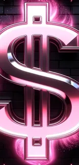 Pink neon dollar sign glowing on a dark background.