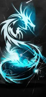 Neon blue dragon art on dark mobile wallpaper.