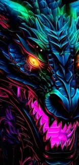 Vibrant neon dragon art with colorful details and striking design.