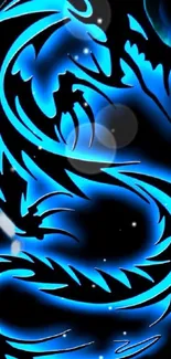 Neon dragon art with electric blue hues on a dark background for mobile wallpaper.