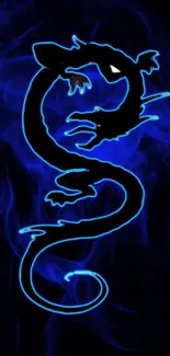 Neon blue dragon wallpaper with dark background.