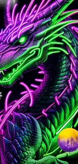 Neon dragon fantasy wallpaper with vibrant colors and intricate details.