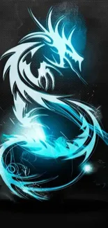 Vibrant neon dragon wallpaper with blue glow and dark background.