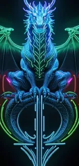 Neon dragon artwork with vibrant colors.