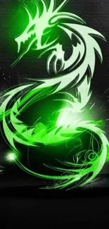 Neon green dragon art on dark background, perfect for phone wallpaper.