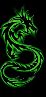 Neon green dragon on black background wallpaper.