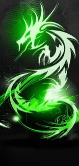 Vibrant neon dragon phone wallpaper with glowing green design.