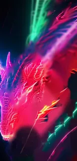 Vibrant neon dragon digital wallpaper design.