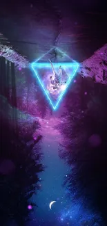 Neon triangle in a surreal, cosmic dreamscape mobile wallpaper.