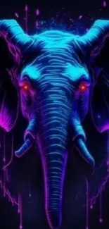 Neon blue and pink elephant digital art on dark background.