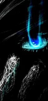 Abstract neon blue eye in dark strokes wallpaper.