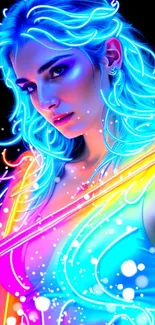 Neon fantasy art wallpaper with vibrant colors.