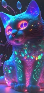 Vibrant neon cat with glowing colors, perfect for mobile wallpaper.