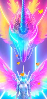 Neon unicorn with vibrant glowing wings.