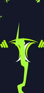 Neon green fitness-themed phone wallpaper with stylized weightlifting figure on dark background.