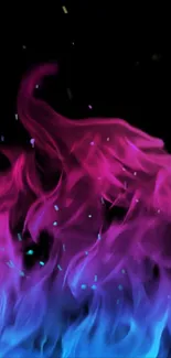 Vivid pink and blue neon flames on black background wallpaper.