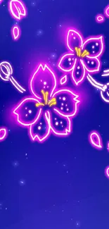 Neon flowers on purple background wallpaper.