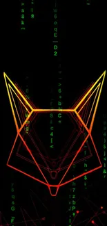 Neon fox with matrix background wallpaper for phones.