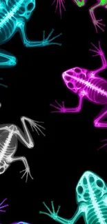 Colorful neon X-ray frog wallpaper on black background.