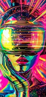 Neon futuristic art with virtual reality theme.