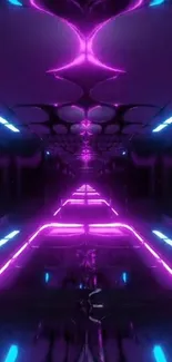 Neon futuristic corridor with glowing lights.