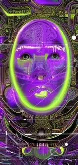 Neon futuristic cyber face with intricate patterns.