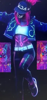 Neon futuristic dancer with glowing attire and cyberpunk aesthetics.