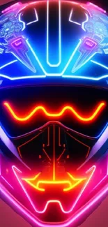 Vibrant neon helmet with pink and blue hues.