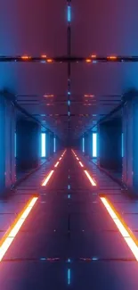 Futuristic neon tunnel with blue light effects creating a sci-fi vibe.