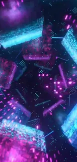 Vibrant neon futuristic portal wallpaper with glowing cubes.