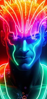 Neon futuristic portrait with vibrant colors and dynamic design on a dark background.