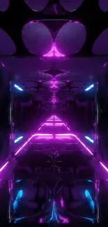 Futuristic neon tunnel with purple and blue lights creating a space portal effect.