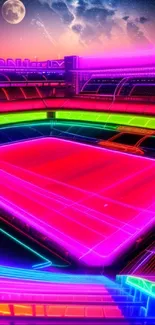 Neon futuristic stadium with vibrant magenta lights.