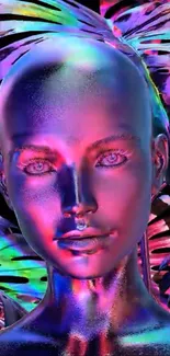 Vibrant neon futuristic statue art wallpaper.