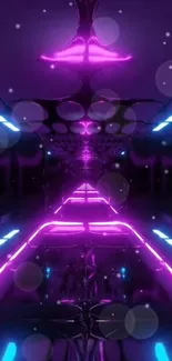 Neon futuristic tunnel with purple glow and abstract design.