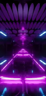 Futuristic tunnel with neon pink and blue lights creating a modern digital atmosphere.