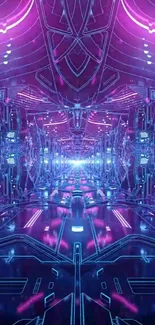 Futuristic neon tunnel with pink and blue lights.